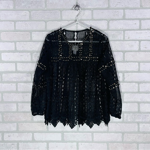 Anthropologie Maeve Auralis Black Lace Top with Grommets Size S - Picture 5 of 10